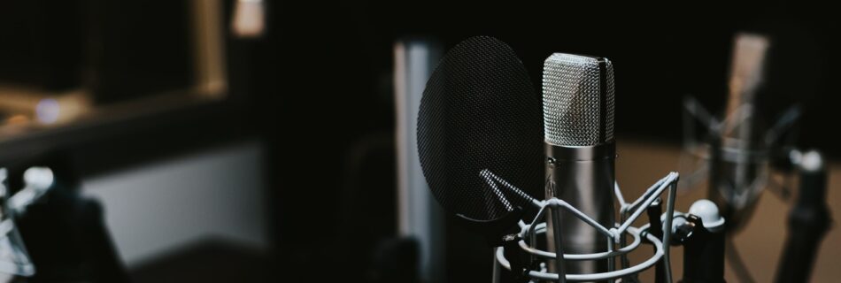 macro photography of silver and black studio microphone condenser